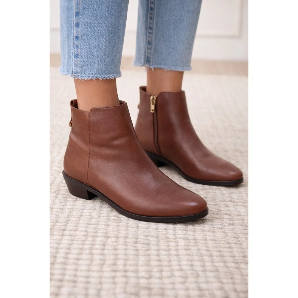 Coach Carmen Leather Ankle Boots Brown Side Zip Block Heel Size‎ 9B